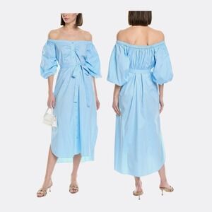 STAUD Reese Shirtdress NWT Women's M French Blue Off Shoulder Puff Sleeve $395